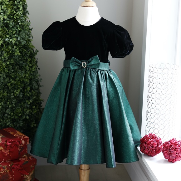 Dresses | Black Velvet And Emerald Green Lam Taffeta Girls Dress Size 6  Special Occasion | Poshmark